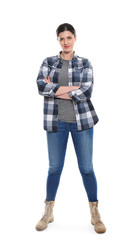 Long-haul truck driver on white background