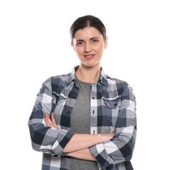 Long-haul truck driver on white background