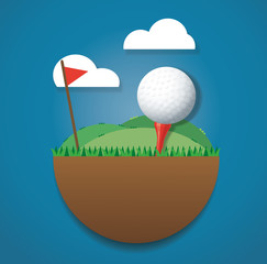 Golf ball on ground and red flag background vector 