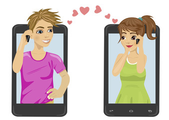 teenagers in love inside their smartphones connect with each other