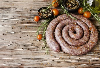 raw beef sausages, selective focus