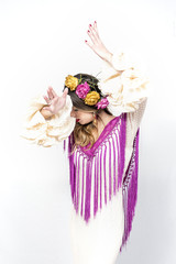 Portrait of young Flamenco dancer in beautiful dress