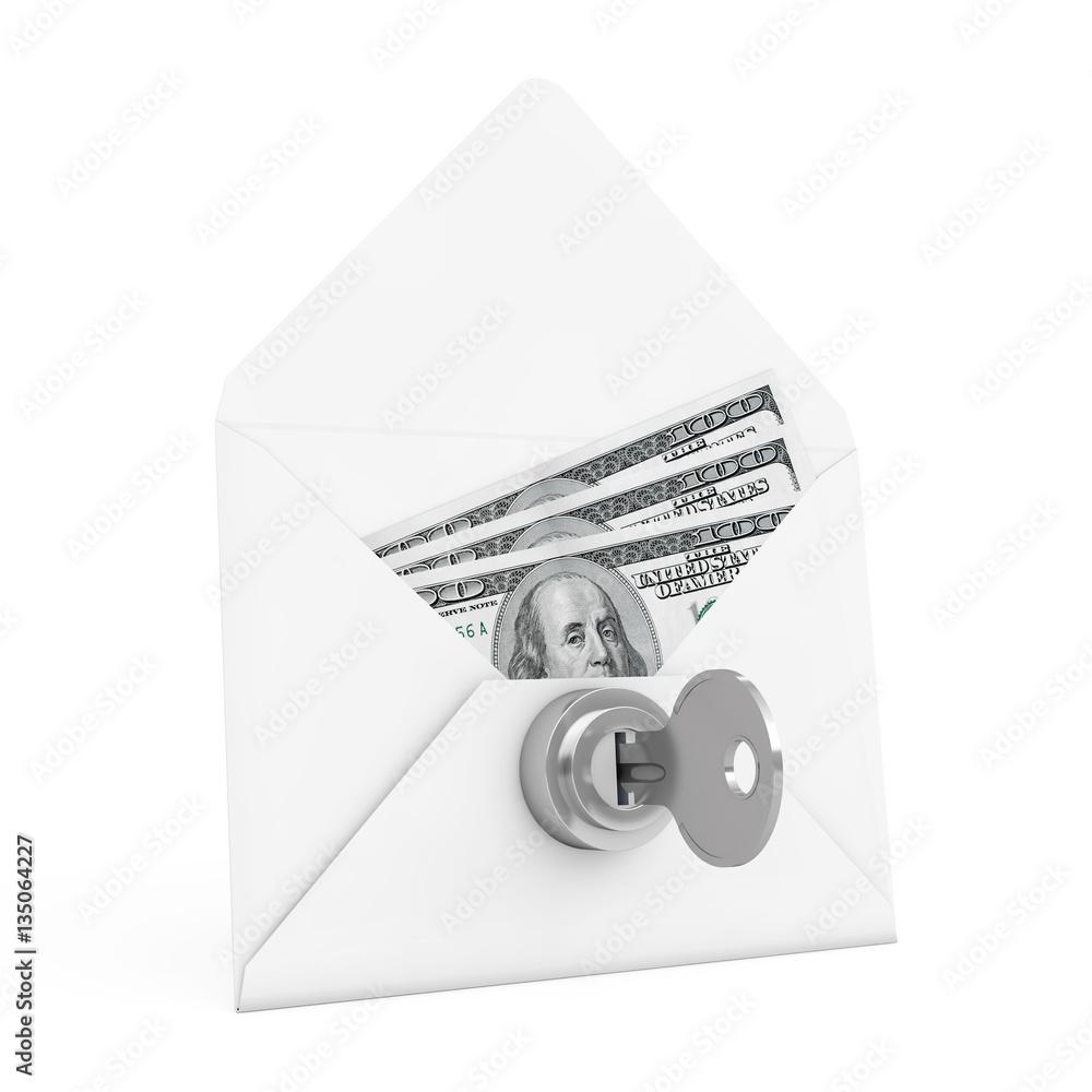 Aufkleber security concept. money in envelope with key and keylock. 3d ren