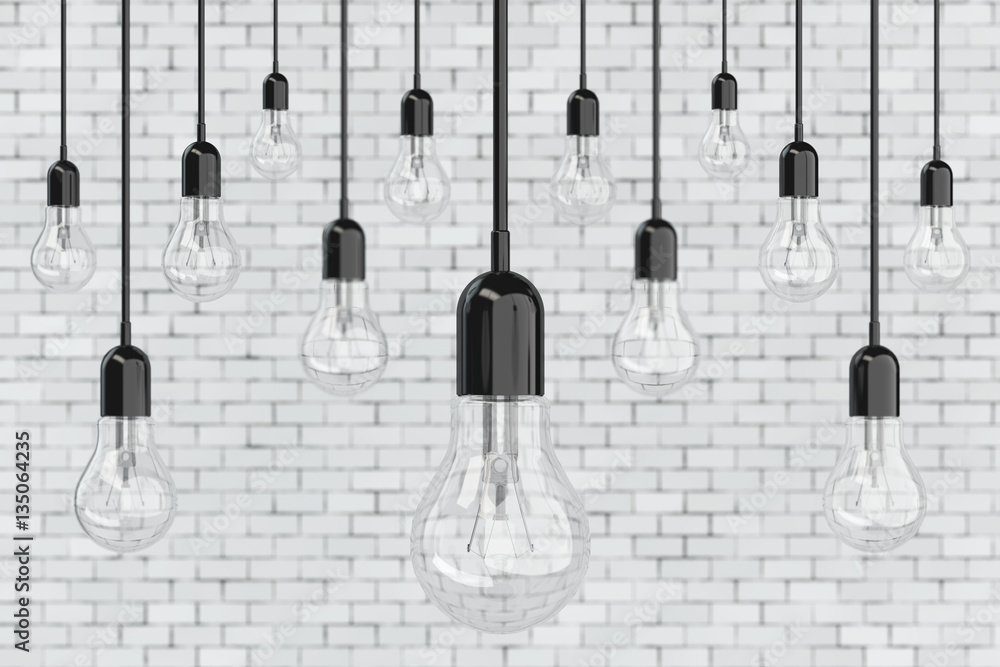 Aufkleber ideas concept. many light bulbs. 3d rendering