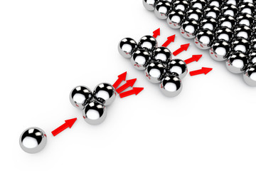 Social Marketing Concept. Chrome spheres with Arrows. 3d Renderi