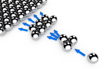 Social Marketing Concept. Chrome spheres with Arrows. 3d Renderi