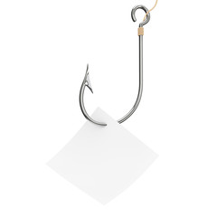 Stainless Steel Fishing Hook with Blank Note Paper. 3d Rendering