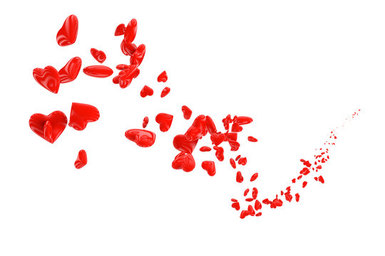 Abstract Flying Red Hearts. 3d Rendering