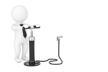 3d Person with Black Hand Air Pump near Blank Spase for Your Obj