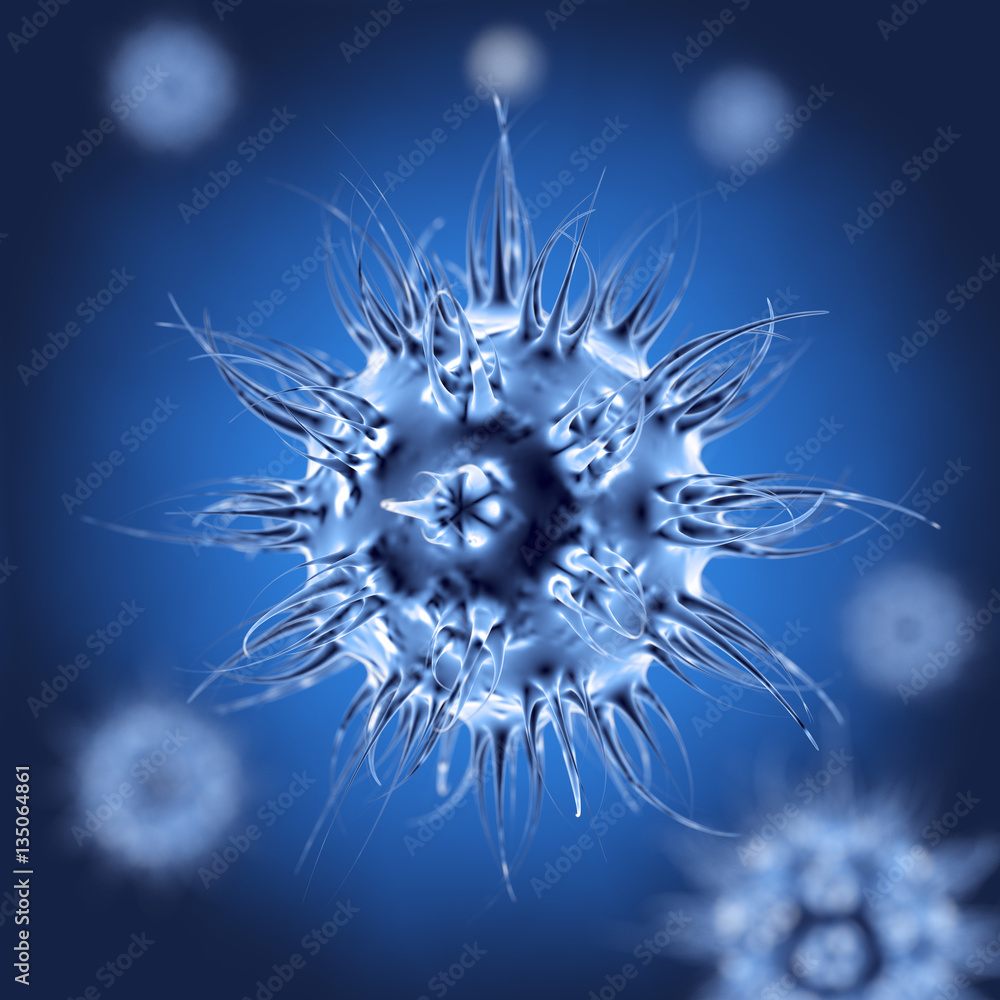 Poster abstract virus, bacteria or microbe. 3d rendering