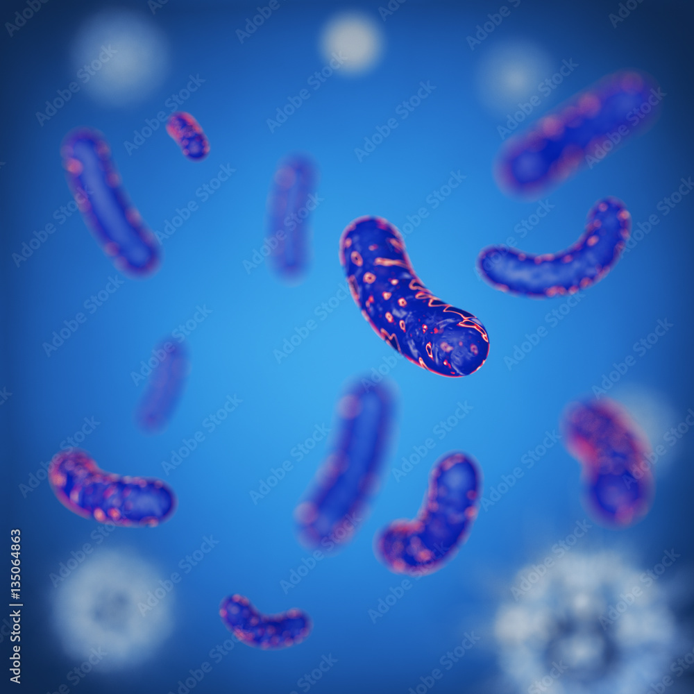 Poster abstract virus, bacteria or microbe. 3d rendering