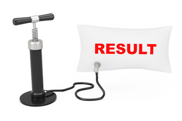 Black Hand Air Pump Inflates Balloon with Result Sign. 3d Render