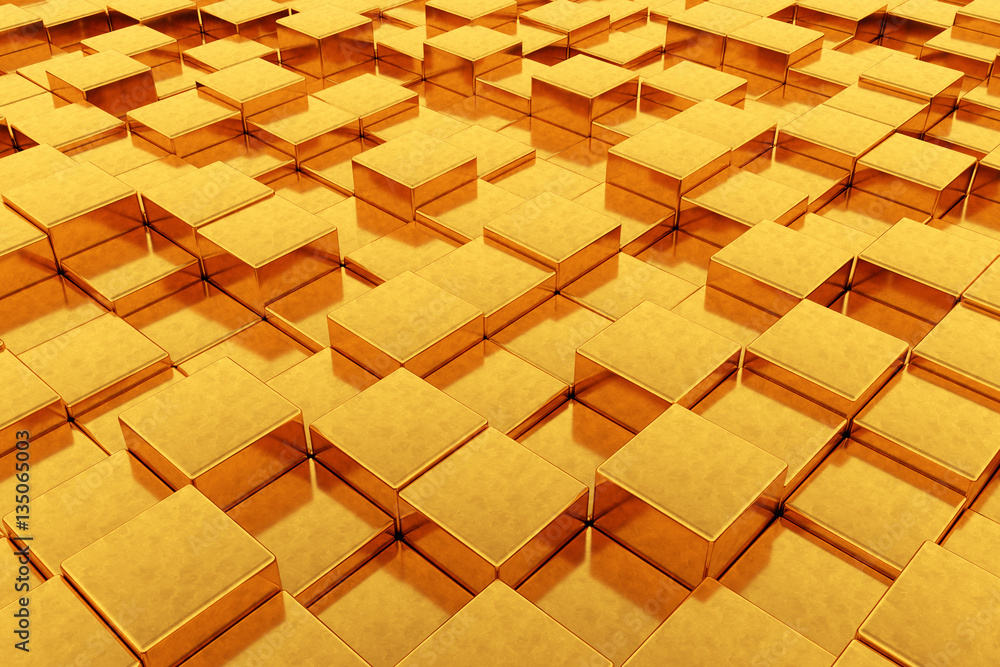 Aufkleber abstract golden cubes background. 3d rendering