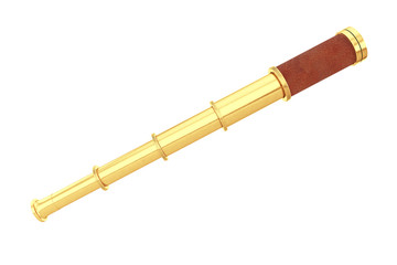 Fototapeta premium Golden Vintage Telescope Spyglass. 3d Rendering