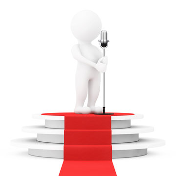 3d White Singer Person with a Vintage Microphone over Winner Pod
