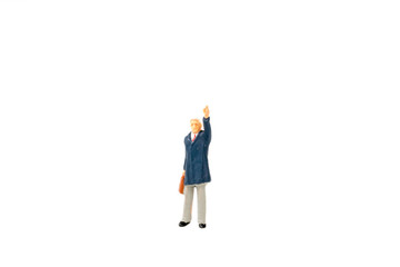 Miniature people business traveler on background with space for