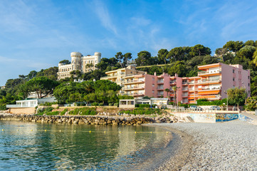 Panorama view of the coast of the Ligurian Sea. Menton, French Riviera, France.