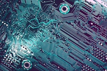 blue circuit board, top view
