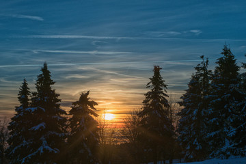 Amazing evening with sunset in Eagle mountains. Beautiful sunset within inversion