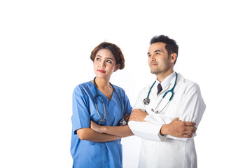 Doctor and Nurse portrait, heathcare concept ,isolated on white blackground