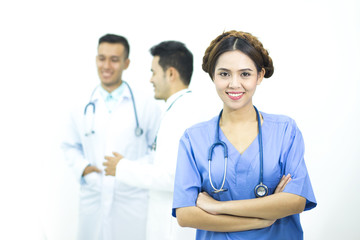 Fototapeta premium Nurse portrait, team concept, isolated on white background.