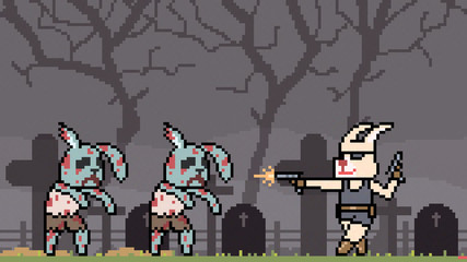 pixel art rabbit fight zombie