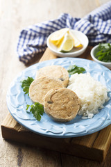 Steamed fish cakes with rice
