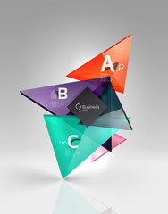 Colorful glossy glass triangle on empty 3d space