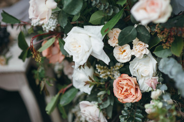 Wedding decorations. Bouquet with white and peach flowers