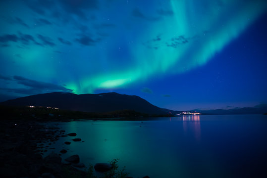 Northern lights dancing over Abisko national park in Sweden