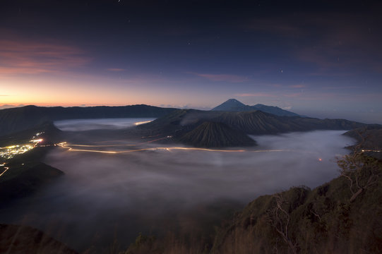 Mount Bromo volcano during sunrise, Tengger Semeru National Park, East Java, Indonesia.