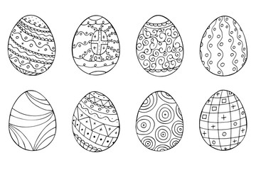 Easter eggs collection in doodle style. Hand drawn vector