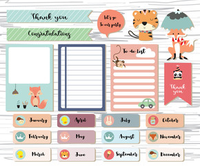 Cute note and sticker with tiger,fox,car,rabbit and panda