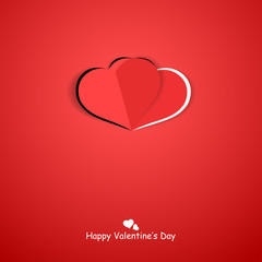 Paper origami heart. Happy valentines day red card.