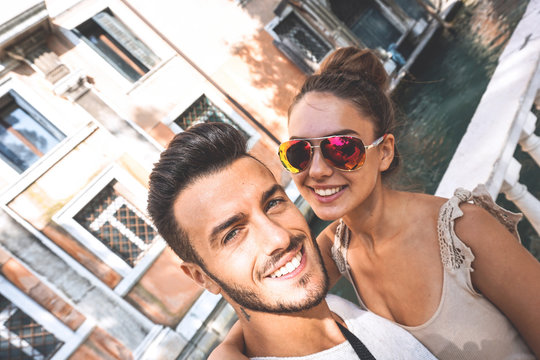 Selfie of gorgeous couple in holiday