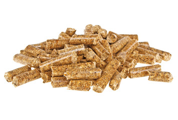 Pelleted compound feed Isolated on white background, wheatfeed p