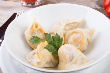 Fried dumplings in a bowl