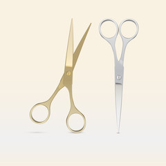 Isolated gold and silver professional hairdresser scissors