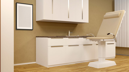 Cabinet ophthalmologist in a military hospital. 3D rendering