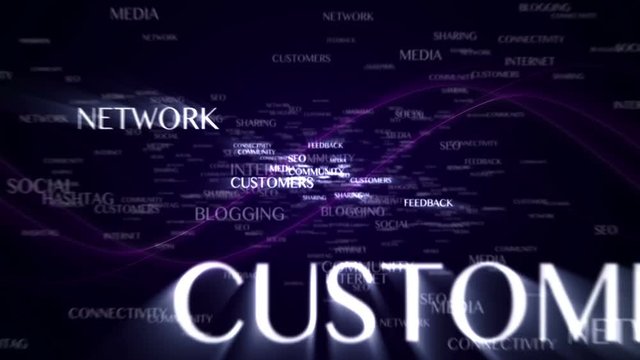 Social Network Explosion Text and Keywords Animation, Rendering, Background, Loop, 4k

