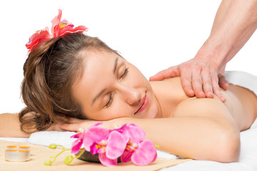 Obraz na płótnie Canvas woman enjoying a massage and spa care