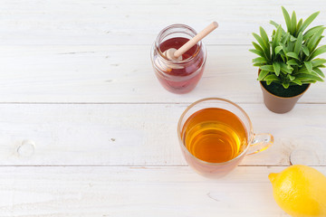 lemon honey tea with copy space