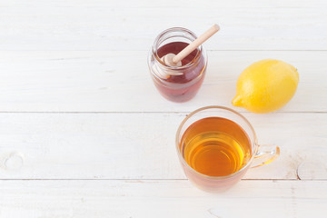 lemon honey tea with copy space