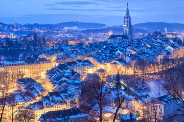 Poster Bern Old Town snow covered in winter, Switzerland © Boris Stroujko