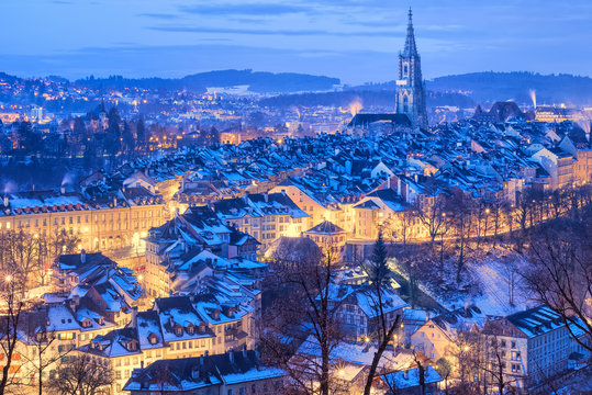 Bern Old Town snow covered in winter, Switzerland