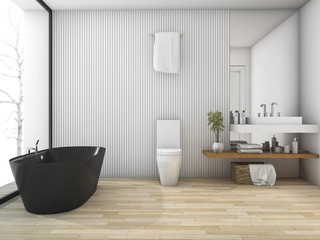 Naklejka na ściany i meble 3d rendering white wood bathroom near window in winter