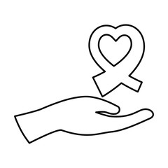 figure ribbon heart shape in the hand, vector illustration
