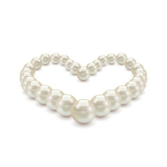 Shiny realistic Pearl necklace in the shape of heart on white background, vector illustration, isolated