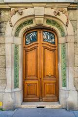 Architectural fragments of ancient buildings in Paris, France.