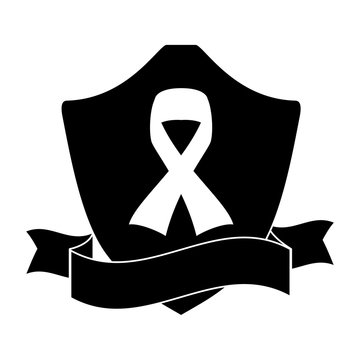 black shield and ribbon with symbol of breast cancer icon image